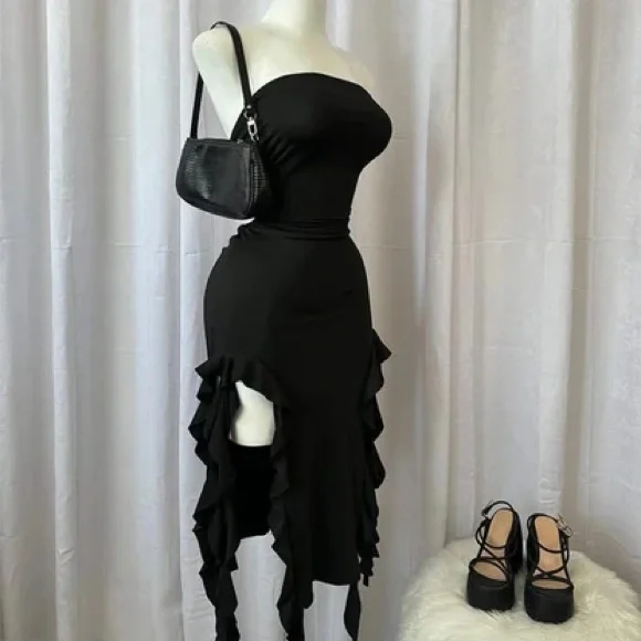 Urban Revivo Elegant Black ruffle Dress XS - Picture 4 of 8